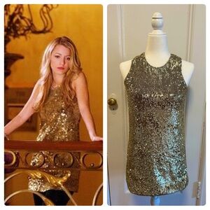 Tory Burch Gold Sequin Dress -size Small -ASO Gossip Girl Serena Van Der Woodsen